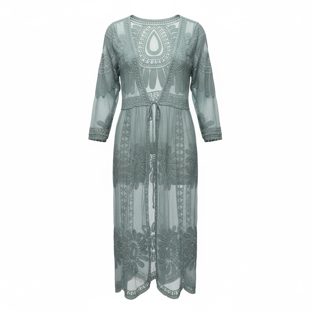 Elegant Sheer Lace Dress in Green large SWIMSUIT COVER